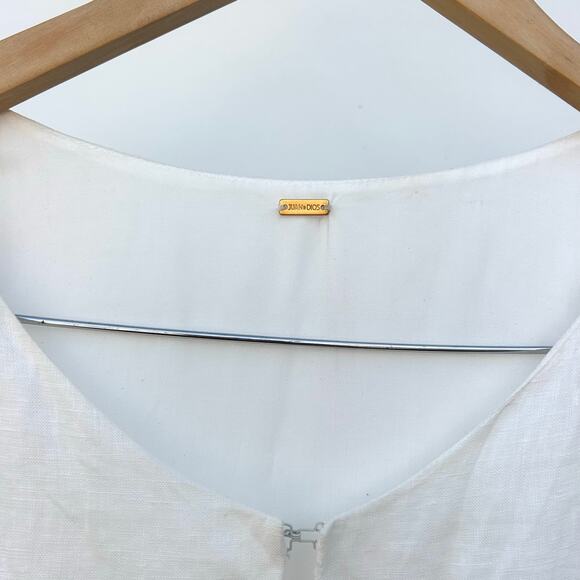 Juan de Dios Lisa Linen Midi Dress Embroidered Palm White Medium Caftan Cover-Up - Picture 5 of 13